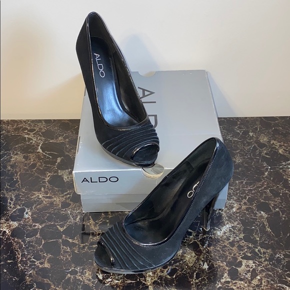 Black Suede Peep Toe shoes Size 38 - Picture 2 of 7